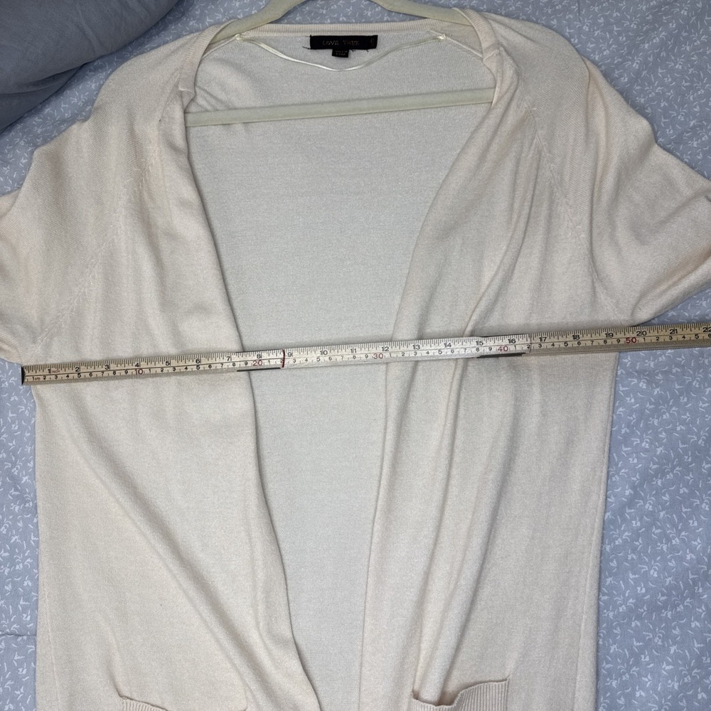 Love Tree Cream Beige Long Duster Cardigan Open Front Pockets Soft Knit L - Picture 11 of 11
